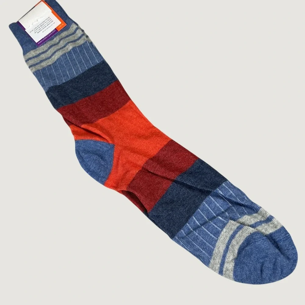 Lorenzo Uomo Fine Italian Cotton Men's Crew Socks 10-13 Multicolor Stripe NWT